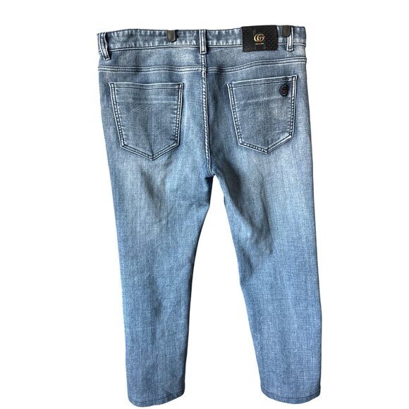 Gucci Blue Jeans Straight Fit Mid-Wash 5 Button Pockets GG Classic Size 36x27 - Picture 6 of 9